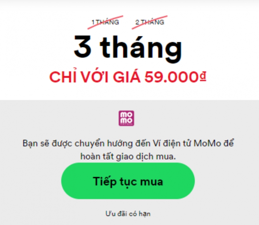 Khuyến mãi 3 tháng nghe Spotify chỉ với 59k/3 tháng ?