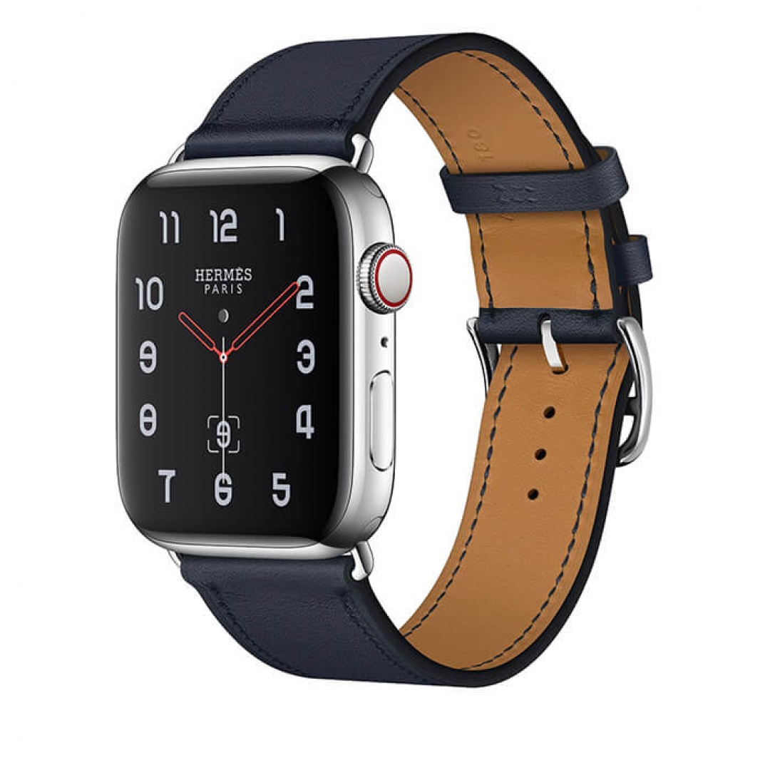 Apple Watch Hermès Stainless Steel Case with Bleu Indigo Swift Leather Single Tour