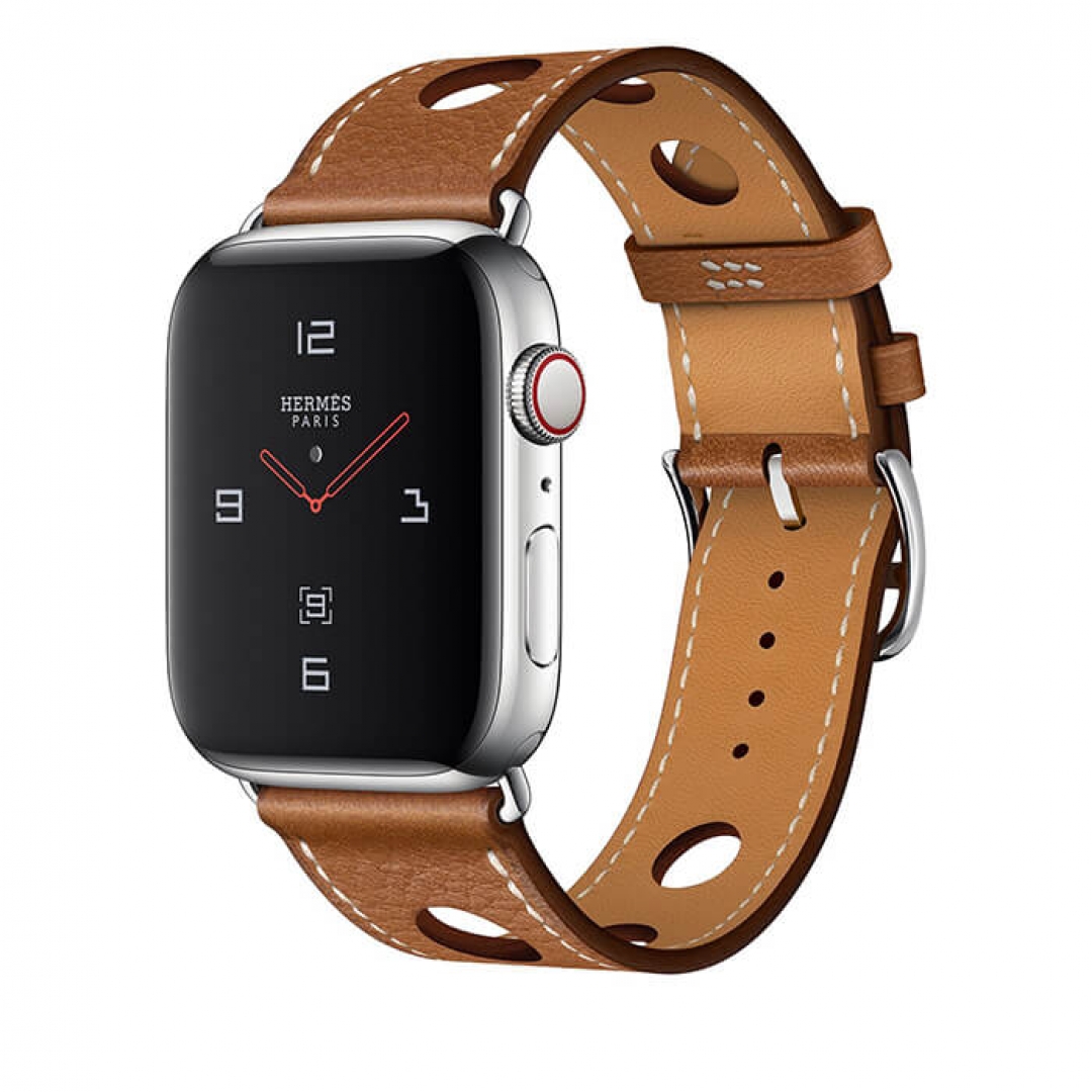 Apple Watch Hermès Stainless Steel Case with Fauve Grained Barenia Leather Single Tour Rallye